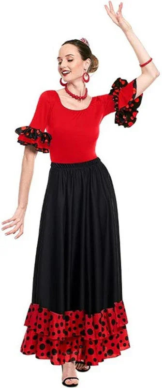 Falda de Sevillana Negra con Volantes Rojos para Mujer - Imagen 2