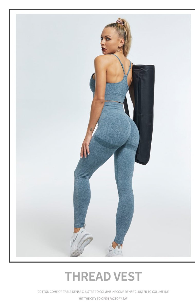 Conjunto Deportivo Lycra Leggings Push Up + Crop Top Azul Ref. 5055 - Imagen 2