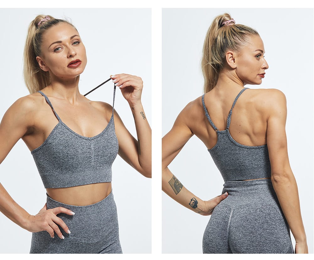 Conjunto Deportivo Lycra Leggings Push Up + Crop Top Gris Ref. 5055 - Imagen 2